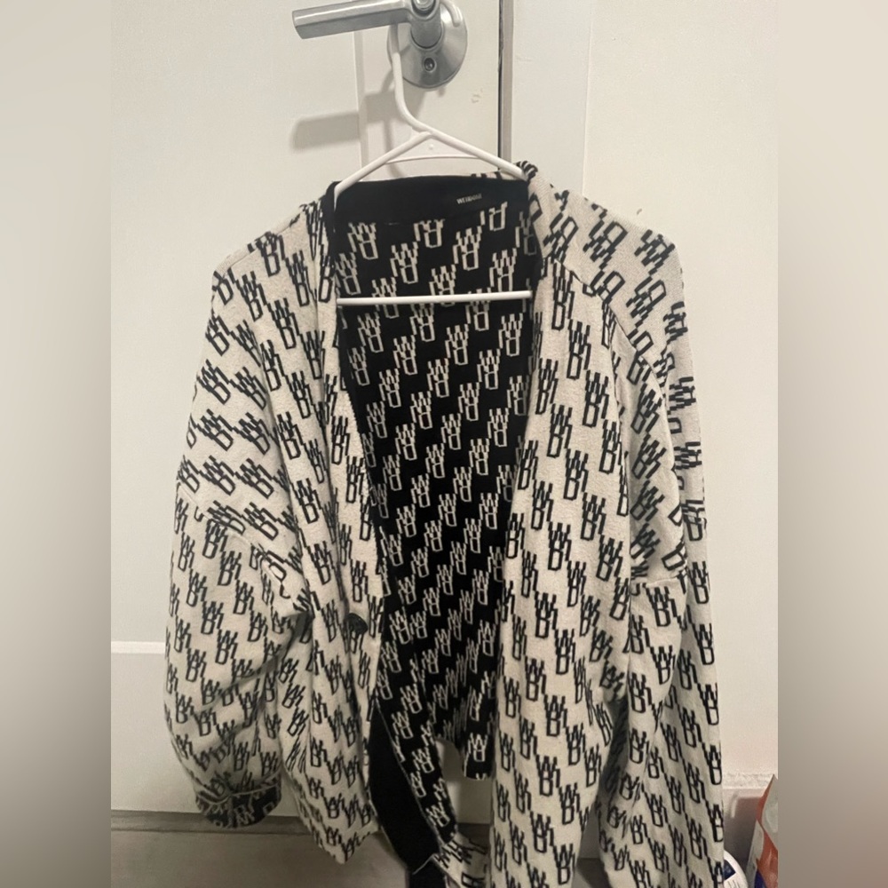 WE11DONE Off-white Monogram Oversized Cardigan